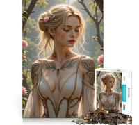 Jigsaw Puzzles 1000 Pieces Blonde Woman with Tattoos And Roses Accurate Joint Fun, Brain Skill Play, Peace Time Play, Christmas Art Display (38x26cm)