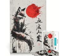 Jigsaw Puzzles 1000 Pieces Blood Moon Kitsune Ink Painting Accurate Joint Fun, Brain Skill Play, Peace Time Play, Christmas Art Display (50x75cm)
