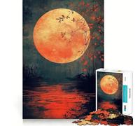 Jigsaw Puzzles 1000 Pieces Blood Moon Over Water Accurate Joint Fun, Brain Skill Play, Peace Time Play, Christmas Art Display (50x75cm)