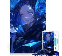 Jigsaw Puzzles 1000 Pieces Blue Anime Girl with Crystal Exact Cut Art, Smart Challenge Fun, Leisure Play Fun, Xmas Decor Gift (50x75cm)