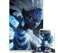 Jigsaw Puzzles 1000 Pieces Blue Fairy with Intricate Tattoos Flawless Cut Fun, Cognitive Teaser Toy, Downtime Game Fun, Christmas Art Gift (38x52cm)
