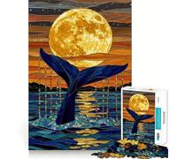Jigsaw Puzzles 1000 Pieces Blue Whale Tail Stained Glass Flawless Cut Fun, Cognitive Teaser Toy, Downtime Game Fun, Christmas Art Gift (38x52cm)