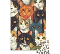 Jigsaw Puzzles 1000 Pieces Cat Faces Collage-Vintage Illustration Style Puzzles 52x38cm/1000pcs Toy for Adults And Kids Stress Reliever Family Game DIY Cardboard