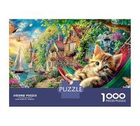 Jigsaw Puzzles 1000 Pieces Cat in A Hammock in An Enchanted Garden Jigsaw 52x38cm/1000pcs Toy for Adults And Kids Challenging Creative Family Game DIY Cardboard