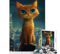 Jigsaw Puzzles 1000 Pieces Cat on City Rooftop Jigsaw Puzzles for Teenagers Staycation Kill Time Every Piece Is Unique - Brainteaser Family Games (38x26cm)