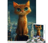 Jigsaw Puzzles 1000 Pieces Cat on City Rooftop Jigsaw Puzzles for Teenagers Staycation Kill Time Every Piece Is Unique - Brainteaser Family Games (50x75cm)