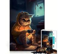 Jigsaw Puzzles 1000 Pieces Cat Playing Video Games Flawless Fit Art Creative Skill Toy Rest Time Play Christmas Art Display (38x26cm)
