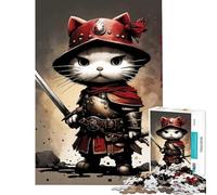 Jigsaw Puzzles 1000 Pieces Cat Samurai Japan Hands-on Game Learning Educational Toys Secret Santa Gifts Perfect Decoration (Size 38x26cm)