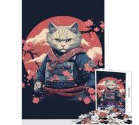 Jigsaw Puzzles 1000 Pieces Cat Samurai Japanese Puzzle For Teenagers Precision Cutting for Birthday, Chrismas Deal As Gifts for The Whole Family (38x26cm)