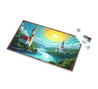 Jigsaw Puzzles 1000 Pieces Charming Churches By The River Under A Vibrant Sunset Sky Picture Puzzle Puzzle 500 Pieces Kids Toys For Girls(300PCS)