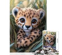 Jigsaw Puzzles 1000 Pieces Cheetah Cub in Grass Puzzle For Teenagers Precision Cutting for Birthday, Chrismas Deal As Gifts for The Whole Family (38x52cm)