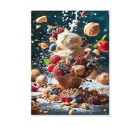 Jigsaw Puzzles 1000 Pieces，Chocolate-vanilla ice cream with fresh fruits and dried oats，Paper Children Games Educational Toys（38x26cm）-AH98