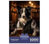 Jigsaw Puzzles 1000 Pieces Collie Dog in The Pub Puzzles for Adults Hands-on Game Staycation Kill Time Christmas Birthday Gifts 70x50cm/1000pcs