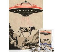 Jigsaw Puzzles 1000 Pieces Cow Abducted by Aliens Puzzle For Teenagers Precision Cutting for Birthday, Chrismas Deal As Gifts for The Whole Family (50x75cm)