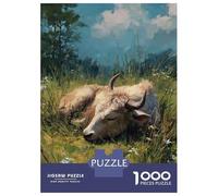 Jigsaw Puzzles 1000 Pieces Cow Sleeping in A Field Jigsaws for Adults Hands-on Game Stress Reliever Unique Birthday And Xmas Gifts 70x50cm/1000pcs