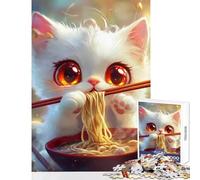 Jigsaw Puzzles 1000 Pieces Cute Kitty Noodle Feast Hands-on Game Difficult Challenge Home Decoration Toys Challenging To Complete (38X26CM)