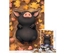 Jigsaw Puzzles 1000 Pieces Cute Pig in Autumn Leaves Puzzle For Teenagers Precision Cutting for Birthday, Chrismas Deal As Gifts for The Whole Family (50x75cm)