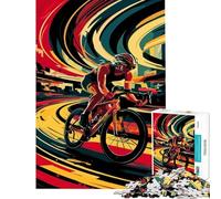 Jigsaw Puzzles 1000 Pieces Cyclist in Motion Abstract Art for Birthday, Chrismas Perfect Decoration DIY Toys Suitable for Ages 14 And Up (38x52cm)