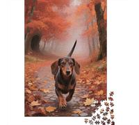 Jigsaw Puzzles 1000 Pieces Dachshund Running Autumn Jigsaw 52x38cm/1000pcs Gift For Kids Stress Reliever Educational Games DIY Cardboard