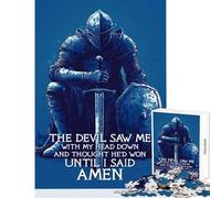 Jigsaw Puzzles 1000 Pieces Devil Thought He'd Won Amen Knight Kneel Christian Home Decoration Toys Great Gift for Games Hands-on Game Wishlist with Santa Claus Size 38x52cm