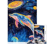 Jigsaw Puzzles 1000 Pieces Dolphin Amongst The Stars Fun Games Staycation Kill Time Home Decoration Toys Improving Love between Couples (52X38cm)