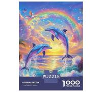 Jigsaw Puzzles 1000 Pieces Dolphins Jumping Rainbow Sunset Puzzles for Adults Relaxing Games Difficult Challenge Fun at Home Activities, 52x38cm/1000pcs