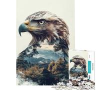 Jigsaw Puzzles 1000 Pieces Eagle And Mountain Landscape Double Exposure Family Game Brain Intelligence Challenge Addictive Toys Great Gifts for Games Birthday Present (Size 38x26cm)