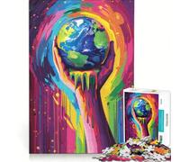 Jigsaw Puzzles 1000 Pieces Earth Hand Held Painting Style, Toy Wall Decor, Interesting Stress Reduction, Challenging Game Gifts 38x52cm