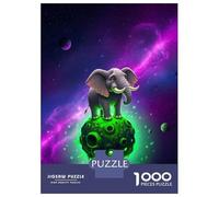 Jigsaw Puzzles 1000 Pieces Elephant on Glowing Green Planet in Space Puzzles for Adults Relaxing Games Difficult Challenge Fun at Home Activities, 70x50cm/1000pcs