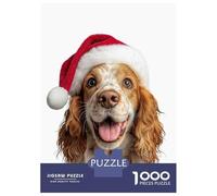 Jigsaw Puzzles 1000 Pieces English Cocker Spaniel Dog with Santa Hat Puzzles for Adults Hands-on Game Staycation Kill Time Christmas Birthday Gifts 52x38cm/1000pcs