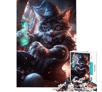 Jigsaw Puzzles 1000 Pieces Evil Cat Wizard Hands-on Game Learning Educational Toys Secret Santa Gifts Perfect Decoration (Size 38x26cm)