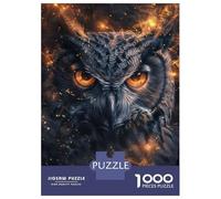 Jigsaw Puzzles 1000 Pieces Fiery Gaze of The Owl Puzzles for Adults Relaxing Games Difficult Challenge Fun at Home Activities, 52x38cm/1000pcs