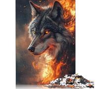 Jigsaw Puzzles 1000 Pieces Fiery Wolf Portrait Puzzle for Adults Woodenboard Puzzles Christmas Puzzle Gifts 1000pcs (75x50cm)