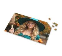Jigsaw Puzzles 1000 Pieces For Adults A Witch In A Green Hat Holding A Broomstick Picture Puzzle Puzzle 1000 Pieces Jigsaw(500PCS)