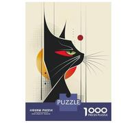 Jigsaw Puzzles 1000 Pieces for Adults Abstract Black Cat Vector Portrait with Red Eyes Adult Jigsaw Hands-on Game Difficult Hard Unique Birthday And Gifts 38x26cm/1000pcs