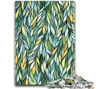 Jigsaw Puzzles 1000 Pieces for Adults Abstract Leaf Pattern in Green Tones Difficult Hard Brain Teaser Game Secret Santa Gifts 38x26cm