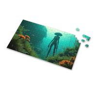 Jigsaw Puzzles 1000 Pieces For Adults An Alien Figure Stands Amidst Vibrant Underwater Flora. Picture Puzzle Toddler Puzzles Easter Gifts(500PCS)