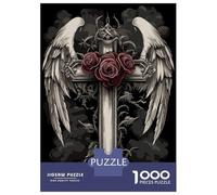 Jigsaw Puzzles 1000 Pieces for Adults Angel Wings Gothic Cross Roses Puzzles for Adults Fun Games Improve Memory Deal As Gifts for The Whole Family 70x50cm/1000pcs