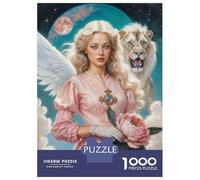 Jigsaw Puzzles 1000 Pieces for Adults Archangel Ariel with Lion And Peony Puzzles for Adults Fun Games Improve Memory Deal As Gifts for The Whole Family 52x38cm/1000pcs