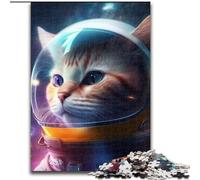 Jigsaw Puzzles 1000 Pieces for Adults Astronaut Cat Made of Wood, Fun Present & Activity for Home 50x75cm Birthday Party for Men Women