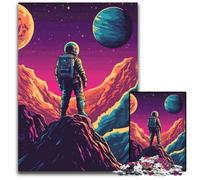 Jigsaw Puzzles 1000 Pieces for Adults Astronaut on Alien Planet Retro Minimalist Art Illustration Paper Jigsaw Perfect for Christmas Halloween Easter New Year 1000 PCS(38x26cm)