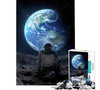 Jigsaw Puzzles 1000 Pieces for Adults Astronaut on The Moon Gazing at Earth Toys Educational Games Family Games A Work of Art Great Gifts for Games (Size 75x50cm)