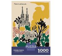 Jigsaw Puzzles 1000 Pieces for Adults Barcelona Cityscape with Floral Elements Jigsaw for Adults Fun Games Presents for Women Help The Brain Exercise 52x38cm/1000pcs