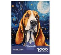 Jigsaw Puzzles 1000 Pieces for Adults Basset Hound Starry Night Adult Jigsaw Relax Games Difficult Challenge Help The Brain Exercise 38x26cm/1000pcs