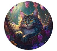 Jigsaw Puzzles 1000 Pieces for Adults Beautiful Maine Coon Cat Round Cardboard Jigsaw Puzzles An for Christmas Or Birthdays (Size 67.5x67.5cm)