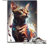Jigsaw Puzzles 1000 Pieces for Adults Bengal Cat Painting Made of Wood, for Parents, Lovers, Friends - Age 14+ 50x75cm Birthday Party for Men Women