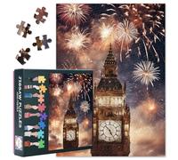 Jigsaw Puzzles 1000 Pieces for Adults - Big Ben under the Fireworks - 70x50cm, Premium Grade Wood-Textured Paper, Relaxing Digital Detox Hobby, Fits 50x70cm Frame, with Large Reference Map