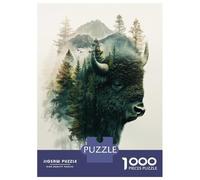 Jigsaw Puzzles 1000 Pieces for Adults Bison And Forest Double Exposure Adult Jigsaw Hands-on Game Difficult Hard Unique Birthday And Gifts 38x26cm/1000pcs