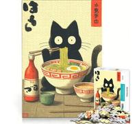 Jigsaw Puzzles 1000 Pieces for Adults Black Cat Eating Ramen Illustration, DIY Toys, Fun Activities at Home, Deal As Gifts for The Whole Family 38x26cm