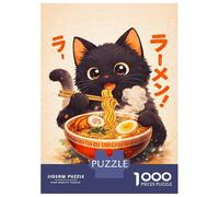Jigsaw Puzzles 1000 Pieces for Adults Black Cat Eating Ramen Jigsaw for Adults Relaxing Games Difficult Challenge for Birthday, Chrismas 38x26cm/1000pcs